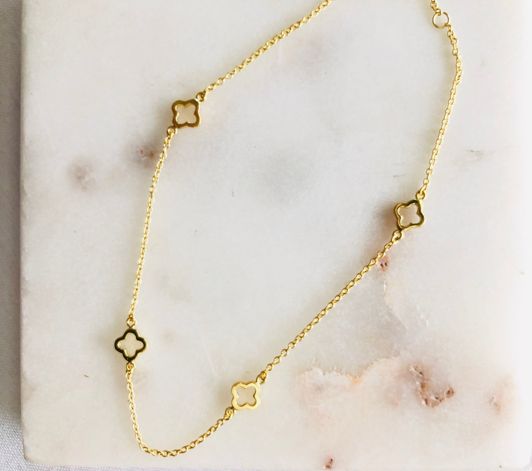 Sterling Silver Gold Plated Clover Anklet