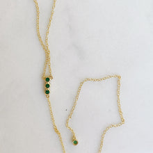 Load image into Gallery viewer, Gold Plated Floating Bezel CZ Stone Lariat Necklace - Green CZ