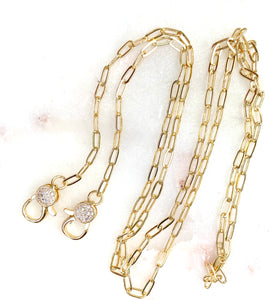 paper clip link chain  with cz stones on clasp for your mask