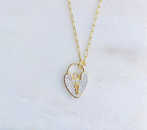 Gold Plated Sterling Silver Heart Lock Necklace