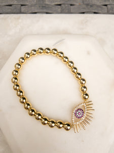 Evil Eye Gold Plated Brass Stretch Bracelet