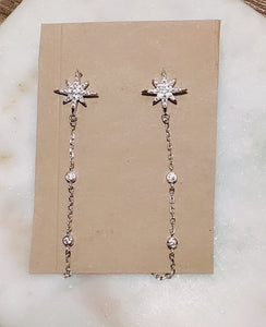 Sterling Silver North Star Long Chain Stud Earrings
