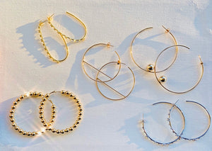 Sterling Silver Plated Brass Floating Gold Bead Hoop Earrings