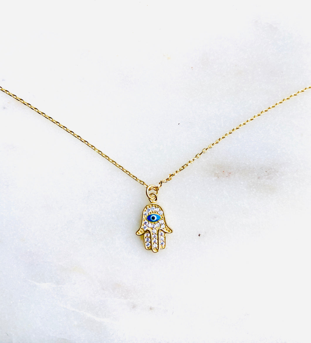 Gold Plated Evil Eye Hamsa Necklace