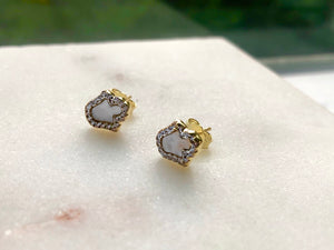Sterling Silver Gold Plated Mother of Pearl Hamsa Earrings