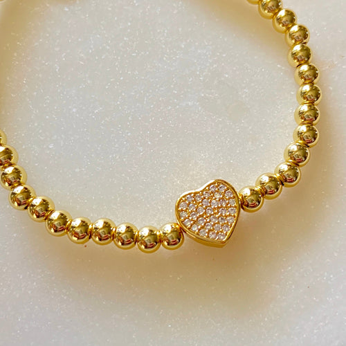 My Heart Brass Stretch Bracelet with CZ Stones