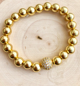 Classic Bold Bead Brass Plated Pave CZ Bracelet