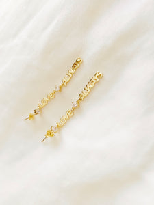 Sterling Silver Gold Plated Love Always Dangle Earrings