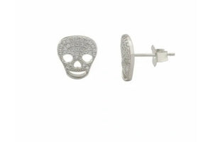 Sterling Silver Skull Earrings - Silver