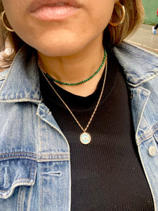 Metal and Green Aventurine Choker Necklace