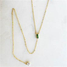 Load image into Gallery viewer, Minimal Gold Plated Green Emerald Shape Lariat Necklace