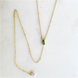 Minimal Gold Plated Green Emerald Shape Lariat Necklace