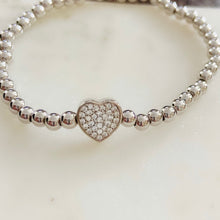Load image into Gallery viewer, My Heart Brass Stretch Bracelet with CZ Stones - Silver Plated