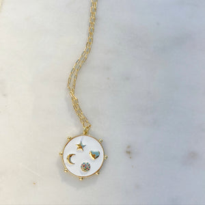 Enamel Signs Medallion Necklace - White