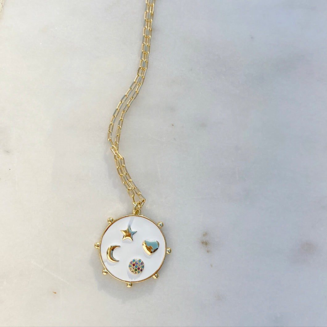 Enamel Signs Medallion Necklace - White
