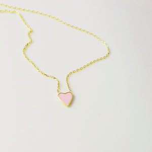 Sterling Silver Gold Plated Enamel Queen of Heart Necklace - Pink