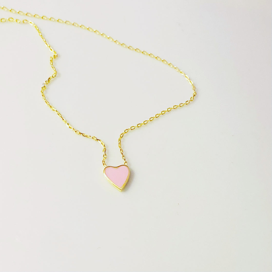 Sterling Silver Gold Plated Enamel Queen of Heart Necklace - Pink