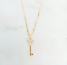 Load image into Gallery viewer, Petite Sterling Silver Gold Plated Key Long Necklace