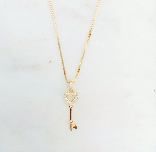 Petite Sterling Silver Gold Plated Key Long Necklace