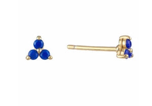 Blue Tri Stone Petite Earrings