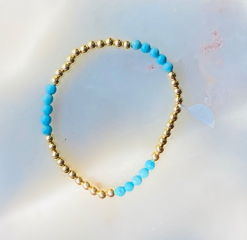 Layer Me Gold Plated Turquoise Bead Stretch Bracelet