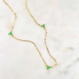Trinity Gold Plated Choker Necklace - Green CZ