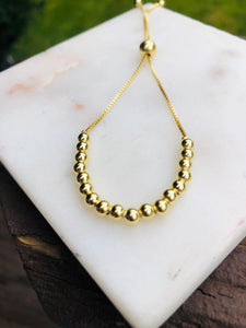 Adjustable Sterling Silver 14K Gold Plated Bead Bracelet