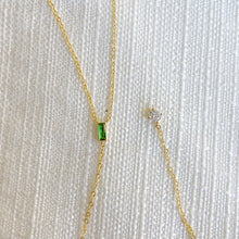 Load image into Gallery viewer, Minimal Gold Plated Green Emerald Shape Lariat Necklace