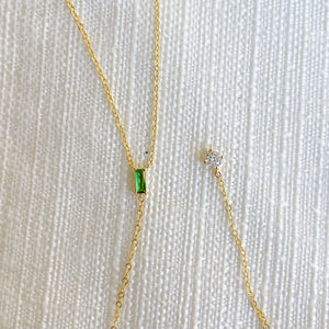 Minimal Gold Plated Green Emerald Shape Lariat Necklace
