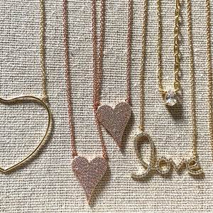 Sterling Silver Gold Plated Love Hard Pave Heart Necklace - Rose Gold