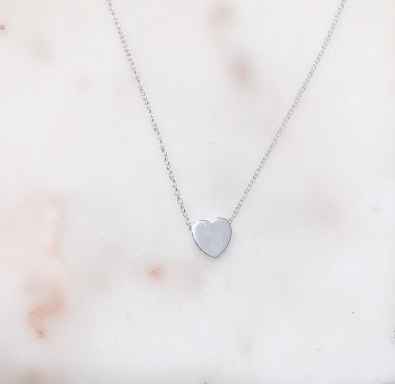 Sterling Silver Solid Love Heart Necklace - Silver