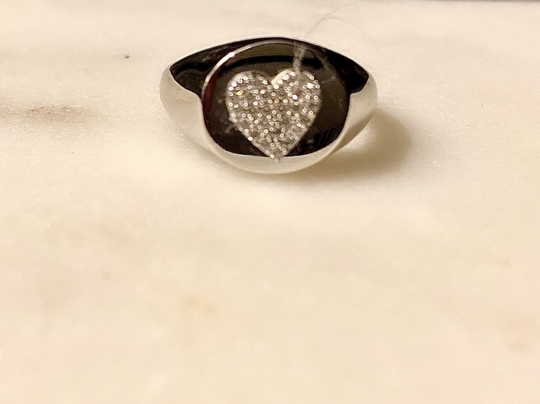 Sterling Silver Bella Heart Signet  Ring