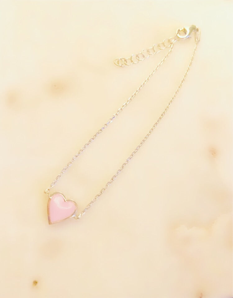 Sterling Silver Pretty in Pink Enamel Heart Bracelet