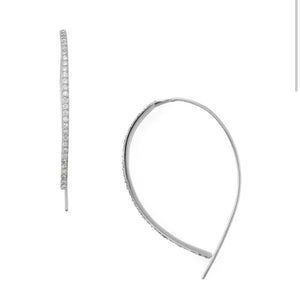 Sterling Silver CZ Modern Front Hoop Earrings Threaders