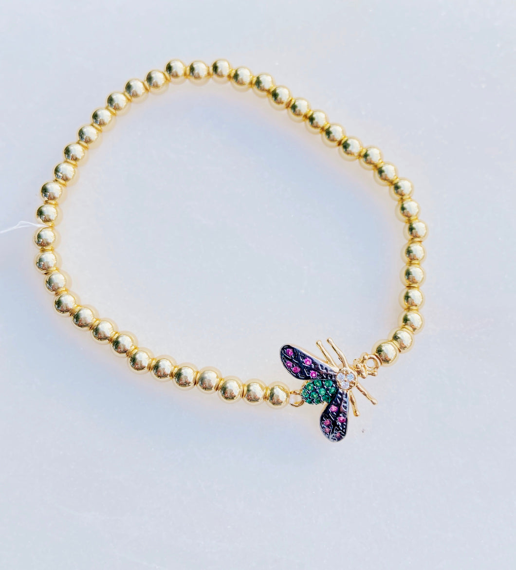 Bee Your Own Colors Brass Stretch Bracelet with CZ Stones