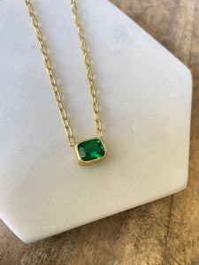 Sterling Silver Gold Forest Green May Birthstone Necklace