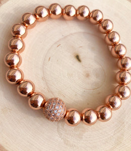 Classic Bold Bead Brass Plated Pave CZ Bracelet