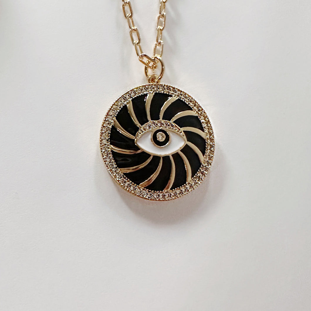 Black Enamel Mind’s Eye Medallion Necklace