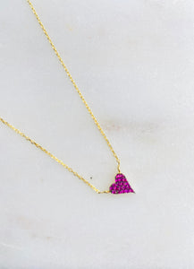 Gold Plated Cubic Zirconia Tiny Scarlett Red Heart Necklace