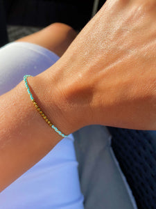 Sterling Silver Gold Plated Beads on Turquoise Color Pull Cord Bracelet