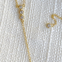 Load image into Gallery viewer, Gold Plated Floating Bezel CZ Stone Lariat Necklace - White CZ