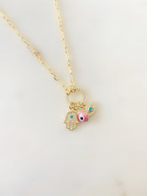 Load image into Gallery viewer, Three’s a Charm Evil Eye Link Necklace