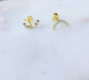 925 Sterling Silver Moon Studs Earrings - All White Stones
