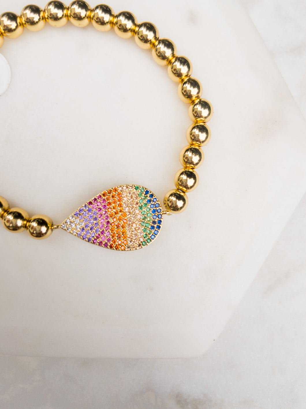 Rainbow Love Gold Plated Brass Stretch Bracelet