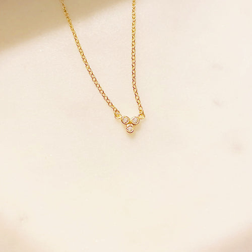 Three Times Charmed CZ Necklace - Gold Plated