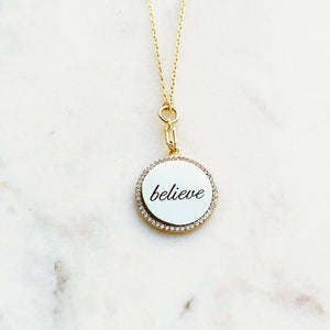 Sterling Silver Gold Plated Inspire Me Medallion Necklace - Believe