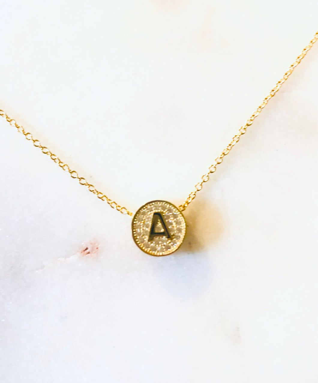 Round Disc Initial Necklace