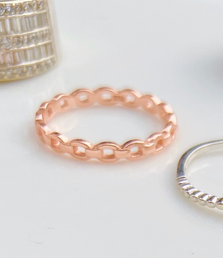 Sterling Silver Rose Gold Plated Eternal Link Ring
