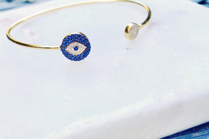 Sterling Silver Gold Plated Evil Eye Protector Bangle