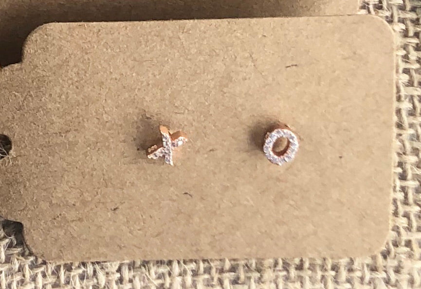 Sterling Silver XOXO Earrings - RosíÂ Tone / CZ
